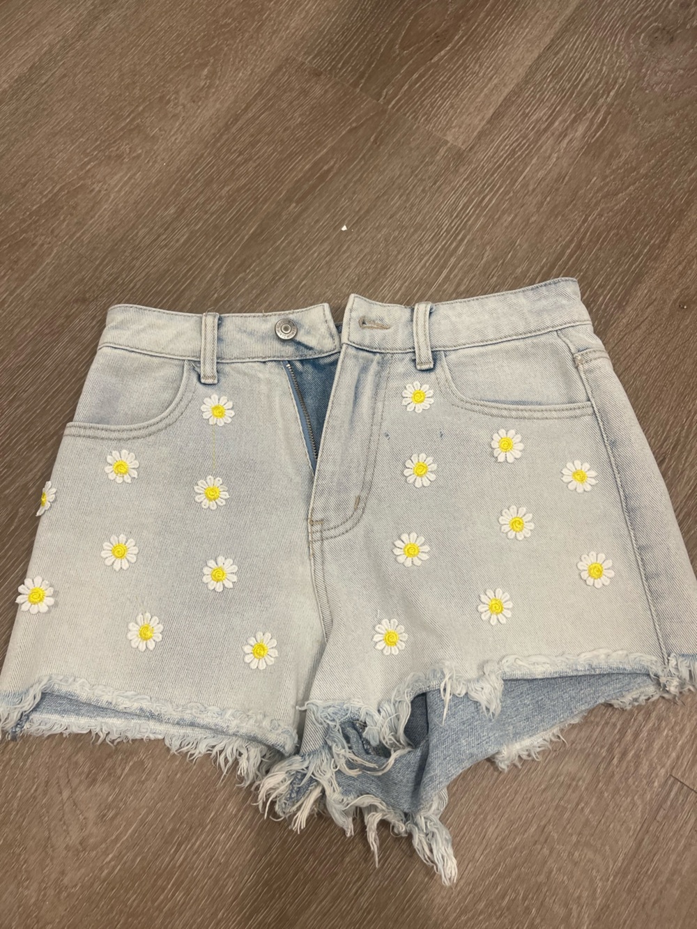 Forever 21 Light Wash Denim Shorts with Daisy Embroidery
